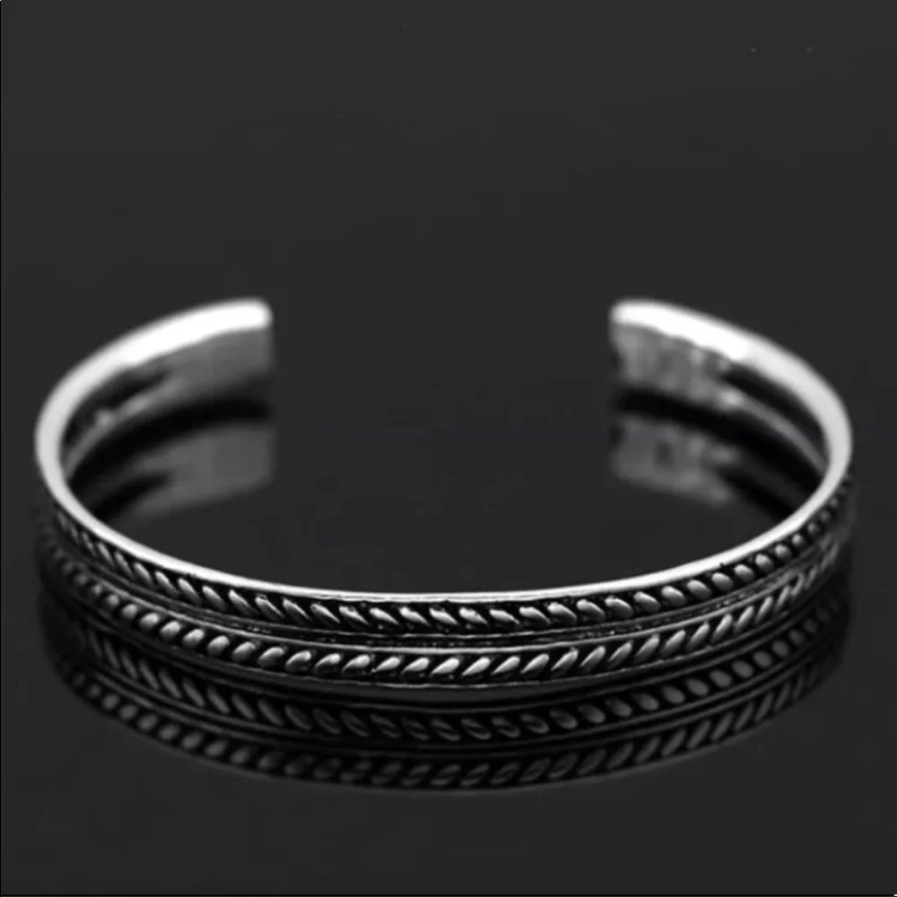 💎 Vintage Leaves 925 Sterling Silver Cuff Bracelet - Picture 2 of 10